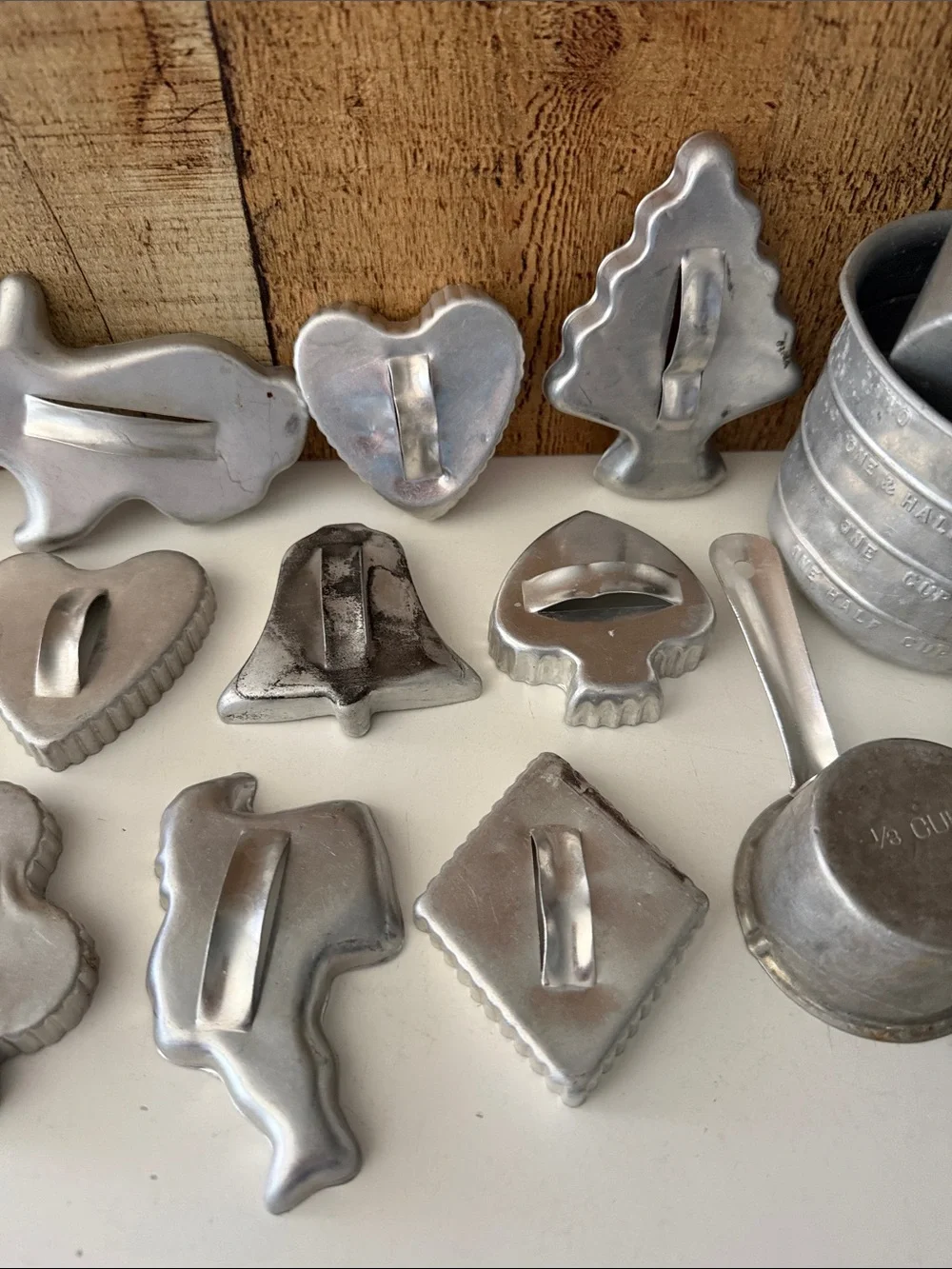 Vintage Aluminum Cookie Cutters and Measuring Cups Set